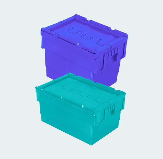 Material Handling Plastic Crates Supreme Tote Bins with attached LID